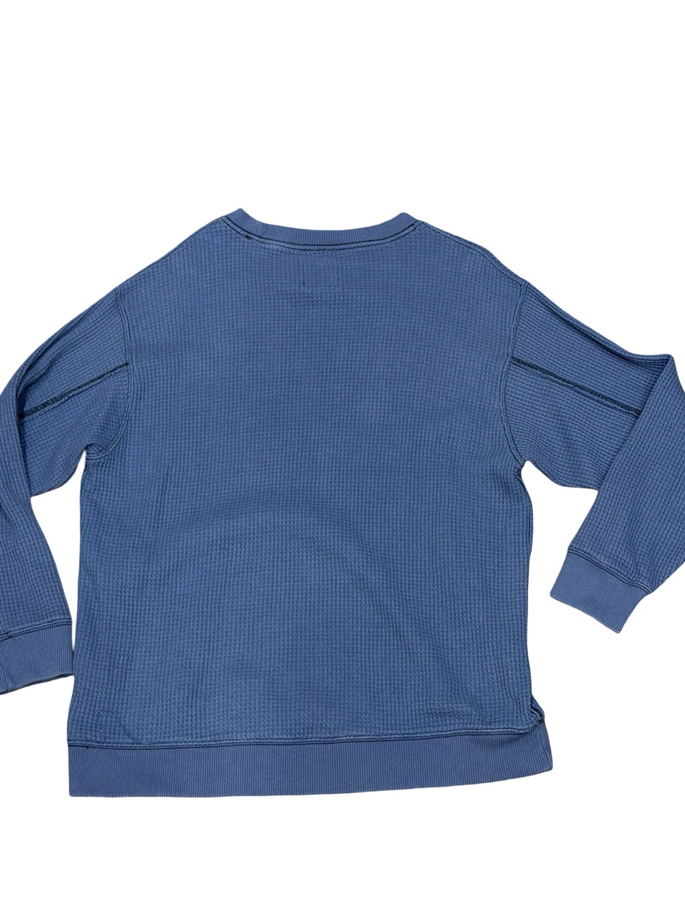 💙 Aerie Blue Waffle Knit Thermal Crewneck Top V-Stitch Size Medium - Picture 8 of 10
